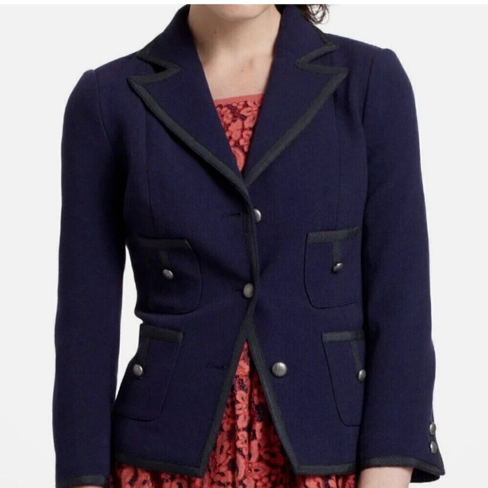 Anthropologie Cartonnier Navy Blue Preppy Blazer 4